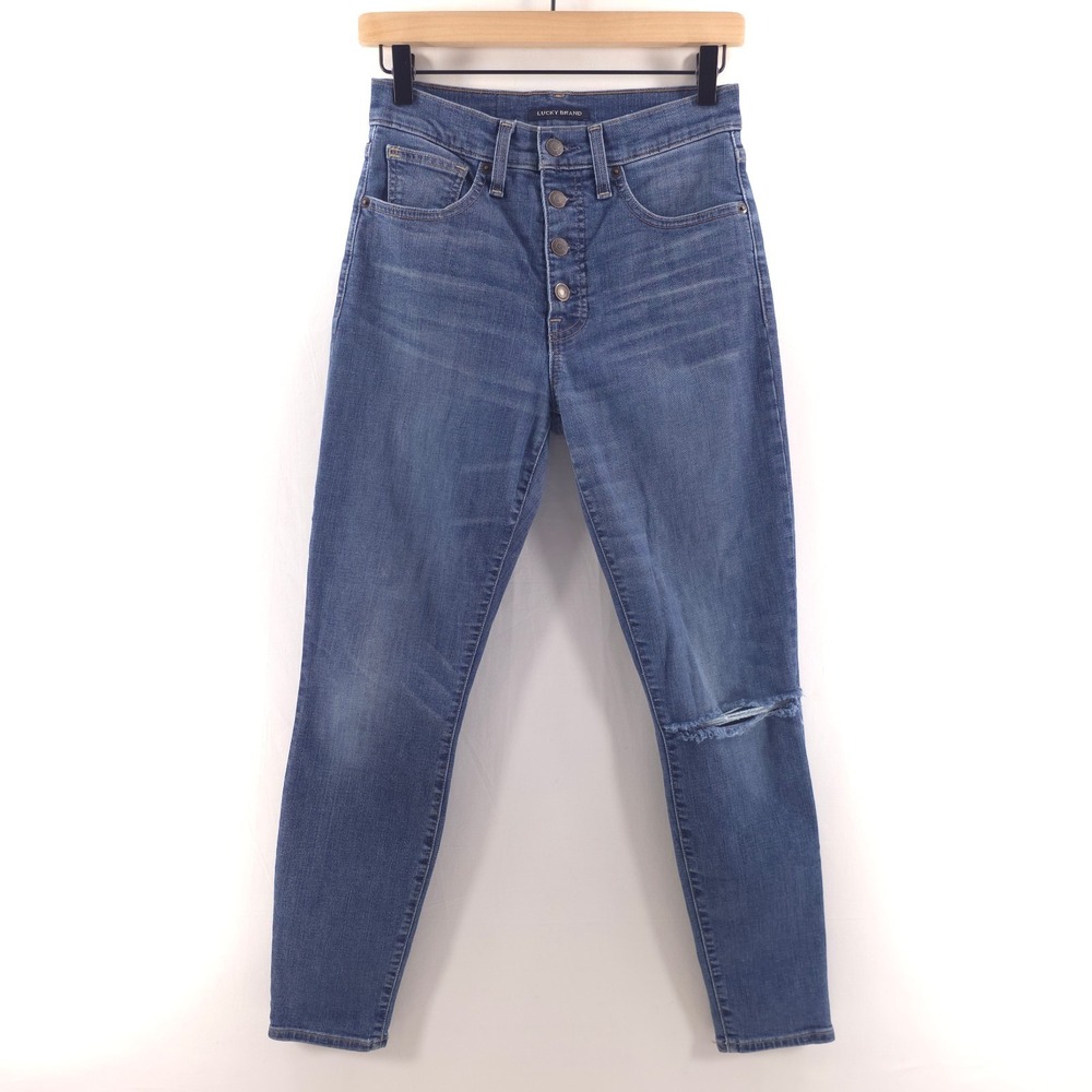 Lucky Brand Womens Skinny Bridgette Jeans 4/27 High Rise Button Fly Distressed